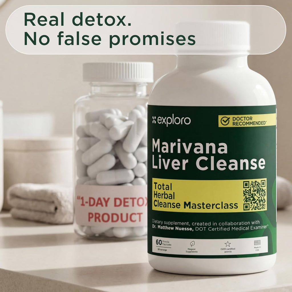 Exploro Liver Cleanser Full Body Detox, Complete Detoxification for Heavy User, Prepare before Your Workplace Test, 60 Capsules with Turmeric, Zinc, Milk Thistle, Dandelion Root