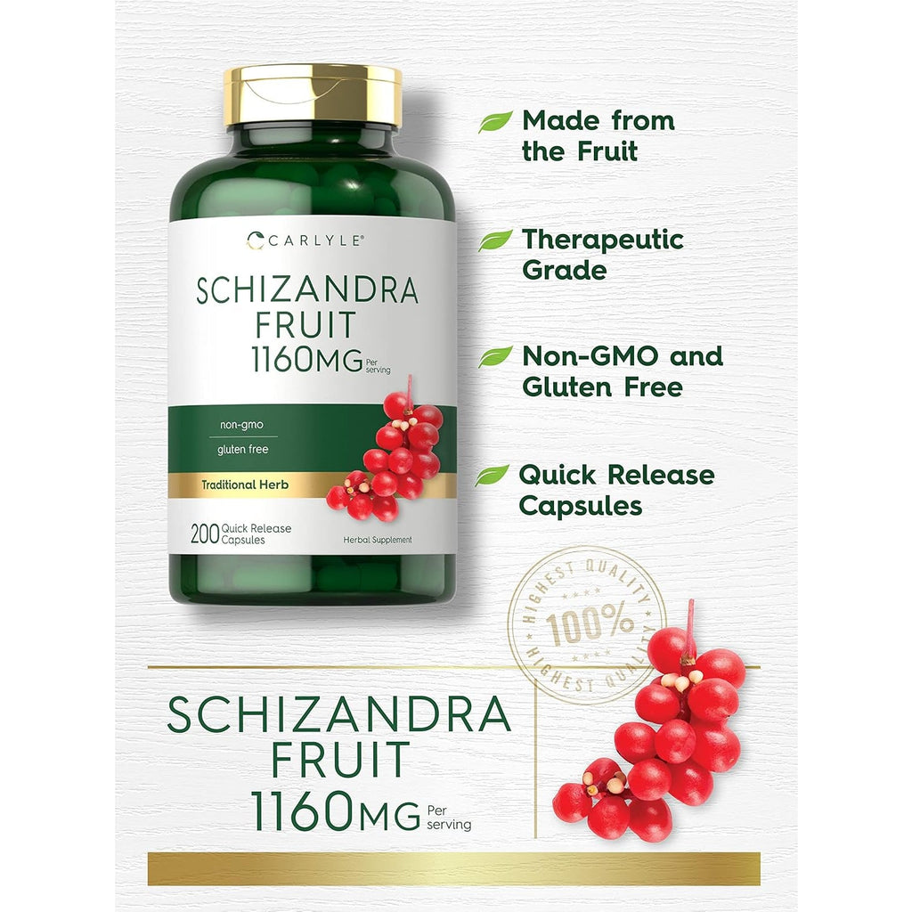 Carlyle Schisandra Supplement 1160 Mg | 200 Capsules | Berry Fruit Extract | Non-Gmo and Gluten Free