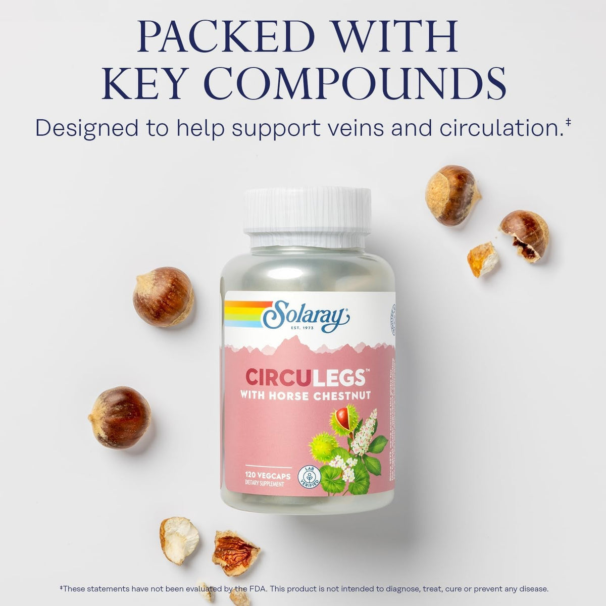 SOLARAY Circulegs - Herbal Supplements for Wellness Support W/Horse Chestnut Extract and Vitamin C, plus Gotu Kola, Flavonoids, Hesperidin Blend - Vegan, Gluten Free, 60-Day Guarantee - 60 Servings