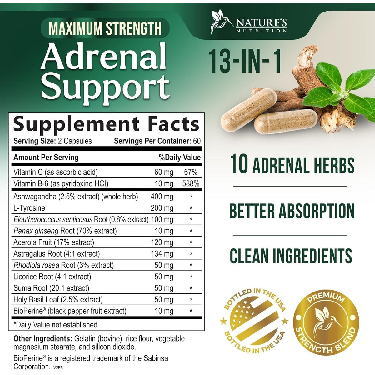 Nature'S Nutrition Adrenal Support Supplements Cortex Complex, Best Energy Supplement, Supports Health & Energy Levels, Daily Ashwagandha for Women & Men, Supports Immune System, 120 Capsules