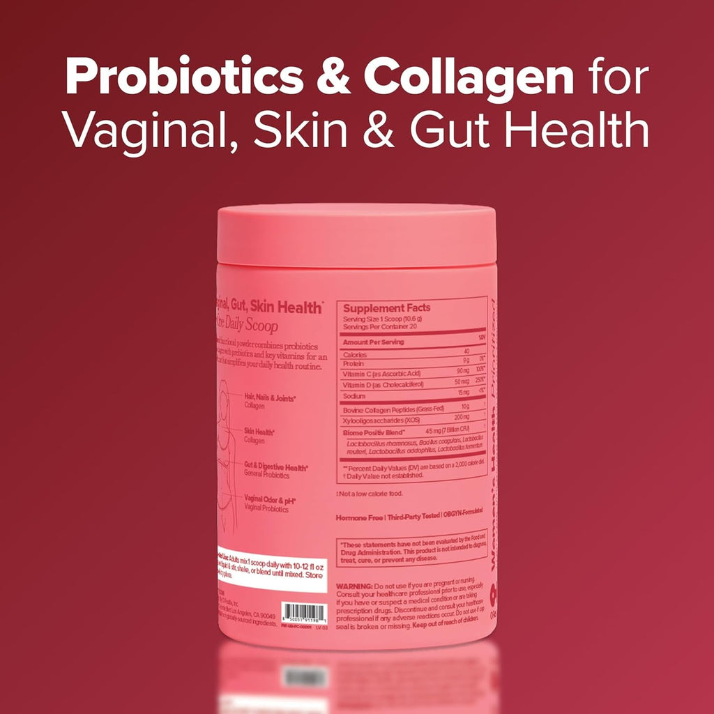 URO Women’S Probiotic + Collagen Peptides Powder – Vaginal, Skin & Gut Health in One Daily Scoop – with Hydrolyzed Collagen Peptides, Probiotic Blend, and XOS Prebiotics – 20 Servings