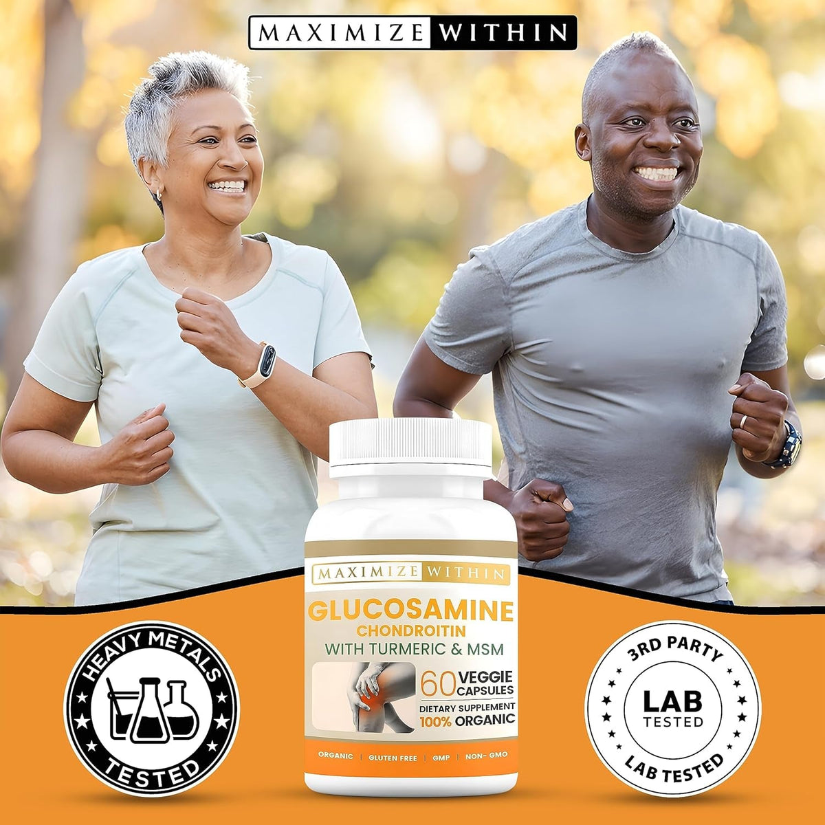 Glucosamine Chondroitin with Turmeric & MSM – Mobility & Flexibility Support – 60 Veggie Capsules