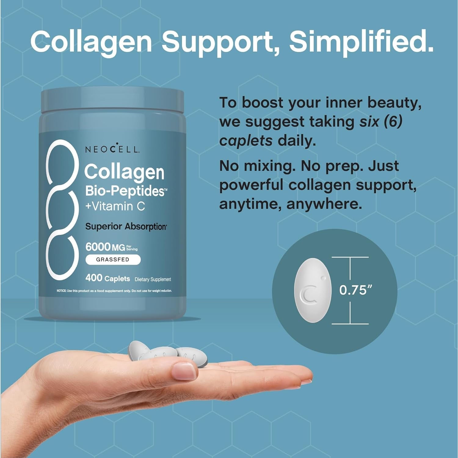 Neocell Collagen Peptides Pills | 400 Caplets | Grass Fed | with Vitamin C | Superior Absorption Formula | for Women and Men
