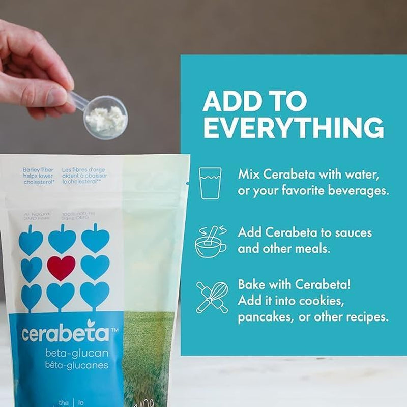 Cerabeta Barley Beta-Glucan Daily Supplement Powder, 4-In-1 Natural Fiber, Single Ingredient, Sugar-Free, Non-Gmo.