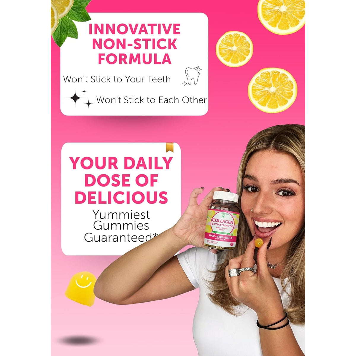Lunakai USA Made Collagen Peptides Gummies - 200Mg Non-Gmo Anti-Aging Formula with Biotin, Zinc, Vitamins C & E for Hair, Skin and Nails, 60Ct