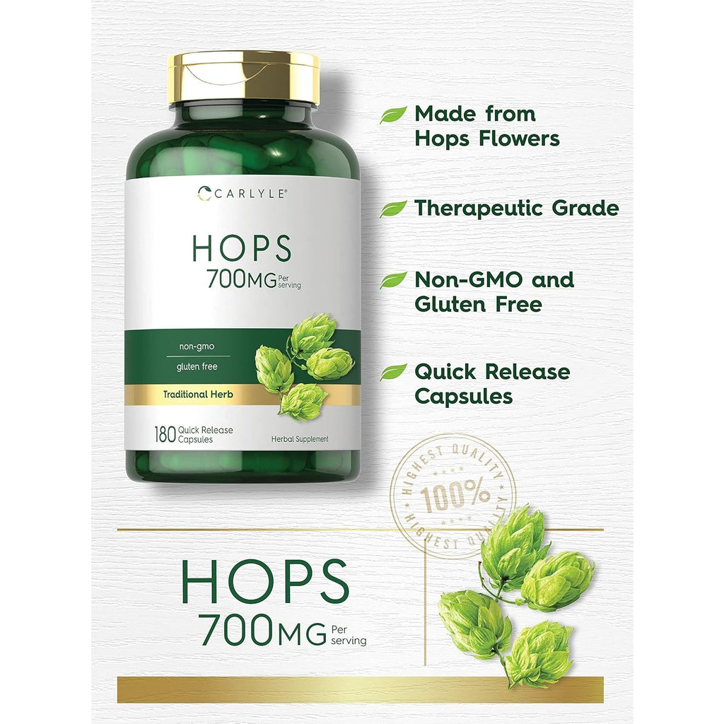 Carlyle Hops Supplement 700Mg | 180 Capsules | Non-Gmo & Gluten Free | Traditional Herb