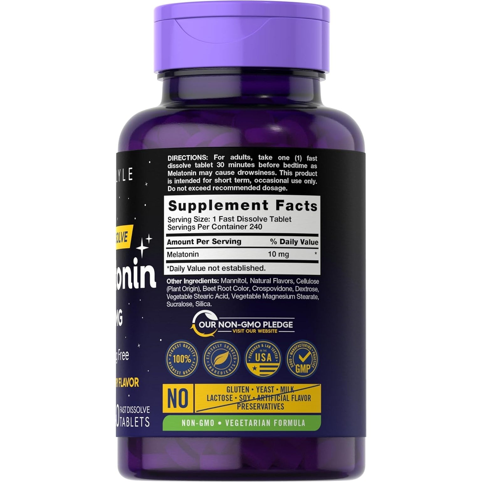 Carlyle Melatonin 10Mg Fast Dissolve Tablets | 240 Count | Berry Flavor | 100% Drug Free | Vegetarian, Non-Gmo, Gluten Free Supplement