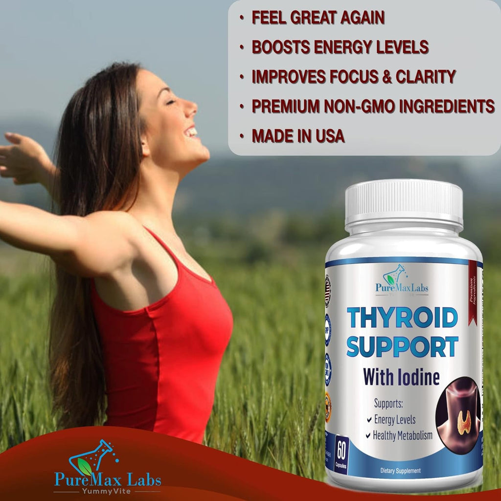 Thyroid Support with Iodine - Metabolism Booster, Energy Booster, Increase Focus - Premium Non-Gmo Thyroid Supplement 60 Capsules