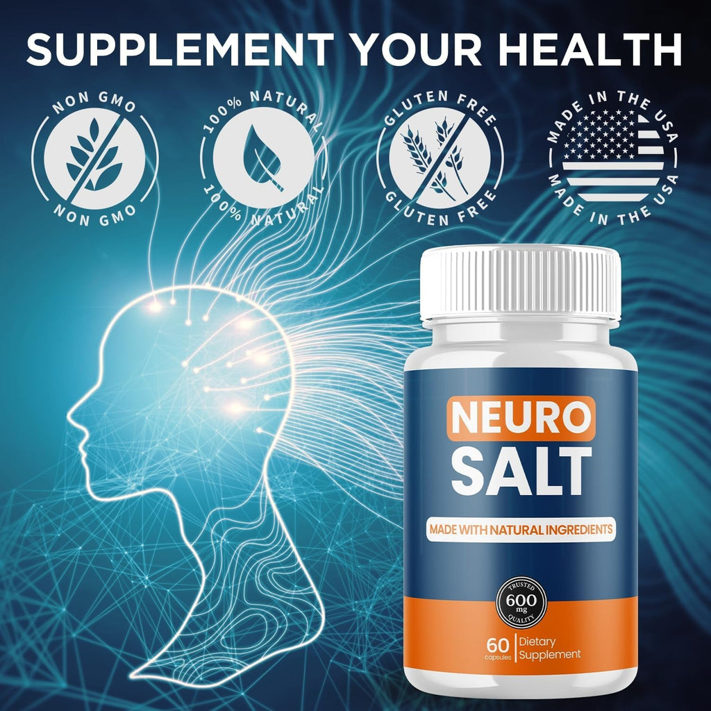 Neuro Salt Capsules, Neuro Salt Brain Support Pills with Natural Ingredients, Advanced Formula Neurosalt Maximum Strength Health & Wellness Support Vitamin for Women and Men (60 Capsules)