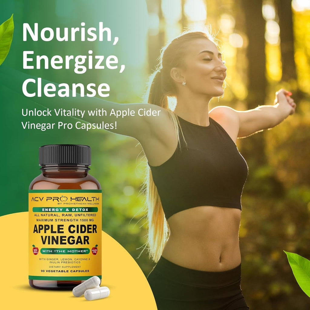 Promethean Wellness ACV Pro Apple Cider Vinegar Capsules Certified Organic with Mother ACV Pills Detox Cleanse Acid Reflux Relief Support Supplement Ginger Root Cayenne Pepper Powder (90 Count)