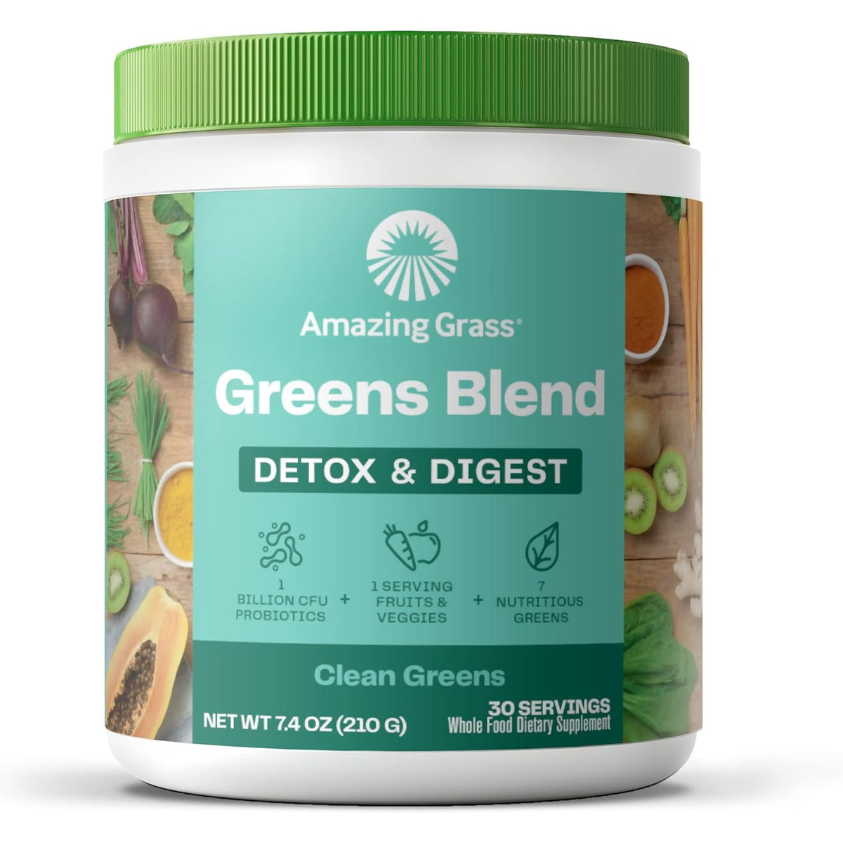 Amazing Grass Greens Blend Detox & Digest, Smoothie Mix, Cleanse with Super Greens Powder, Digestive Enzymes & Probiotics, Clean Greens, 30 Servings, 7.4 Ounce (Packaging May Vary)