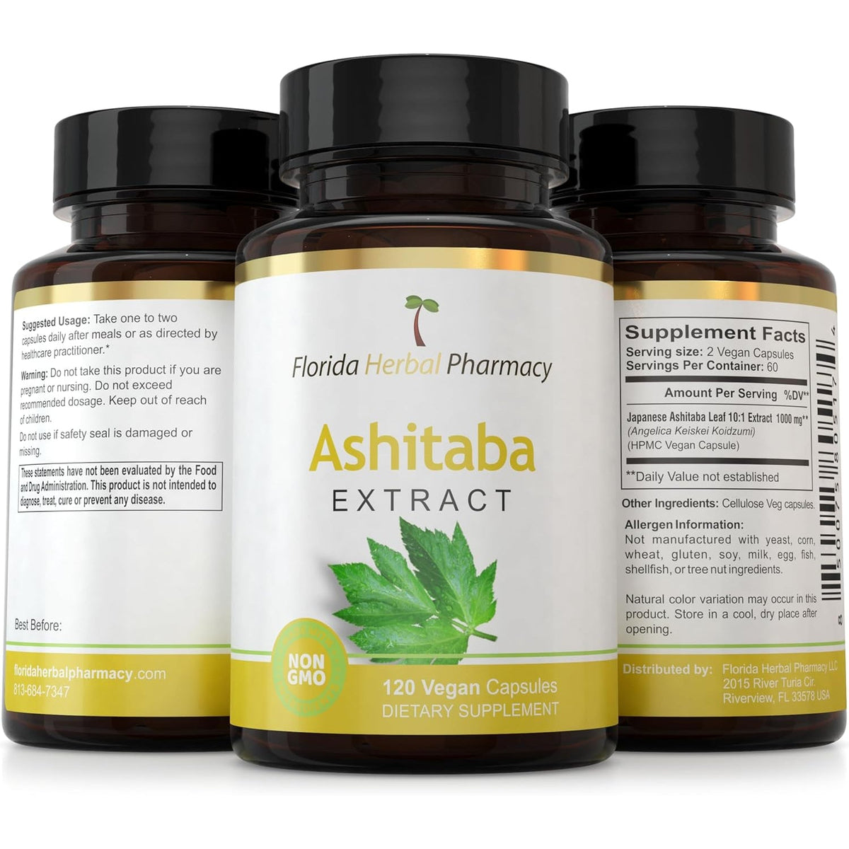 Florida Herbal Pharmacy, Japanese Ashitaba Leaf Extract Capsules 10:1 (120 Capsules) Two Months Supply
