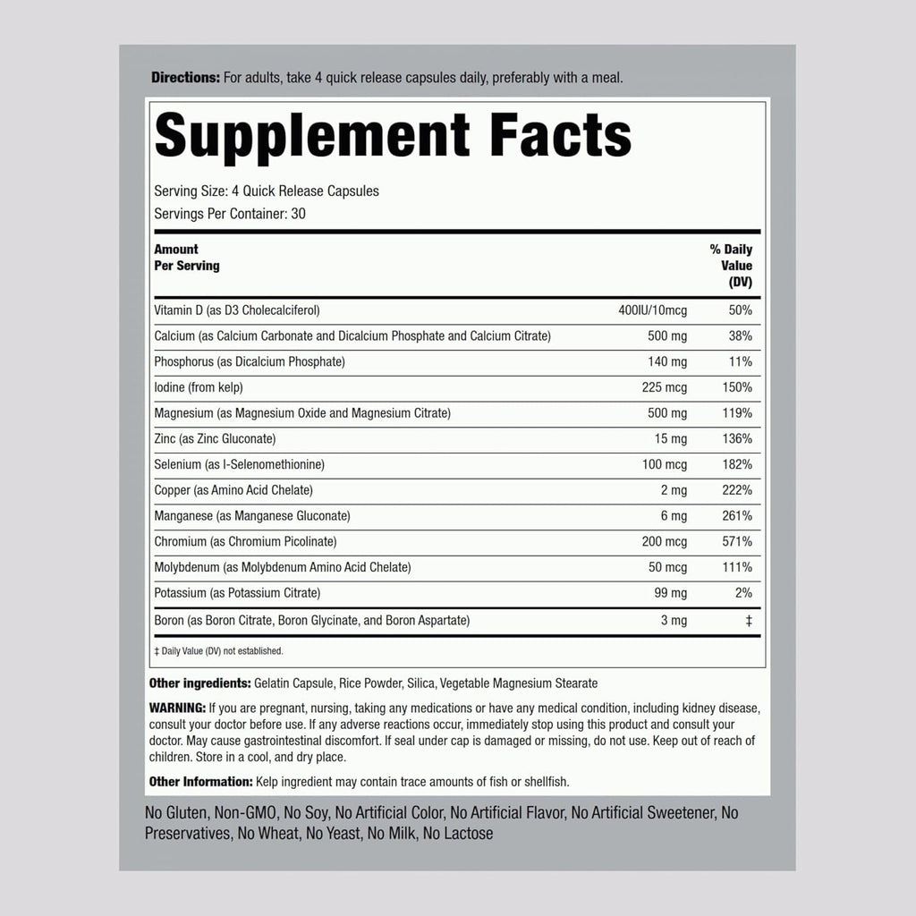 Piping Rock Mega Multi Mineral Chelated Supplement | 120 Capsules | for Men and Women | Iron Free | Non-Gmo, Gluten Free