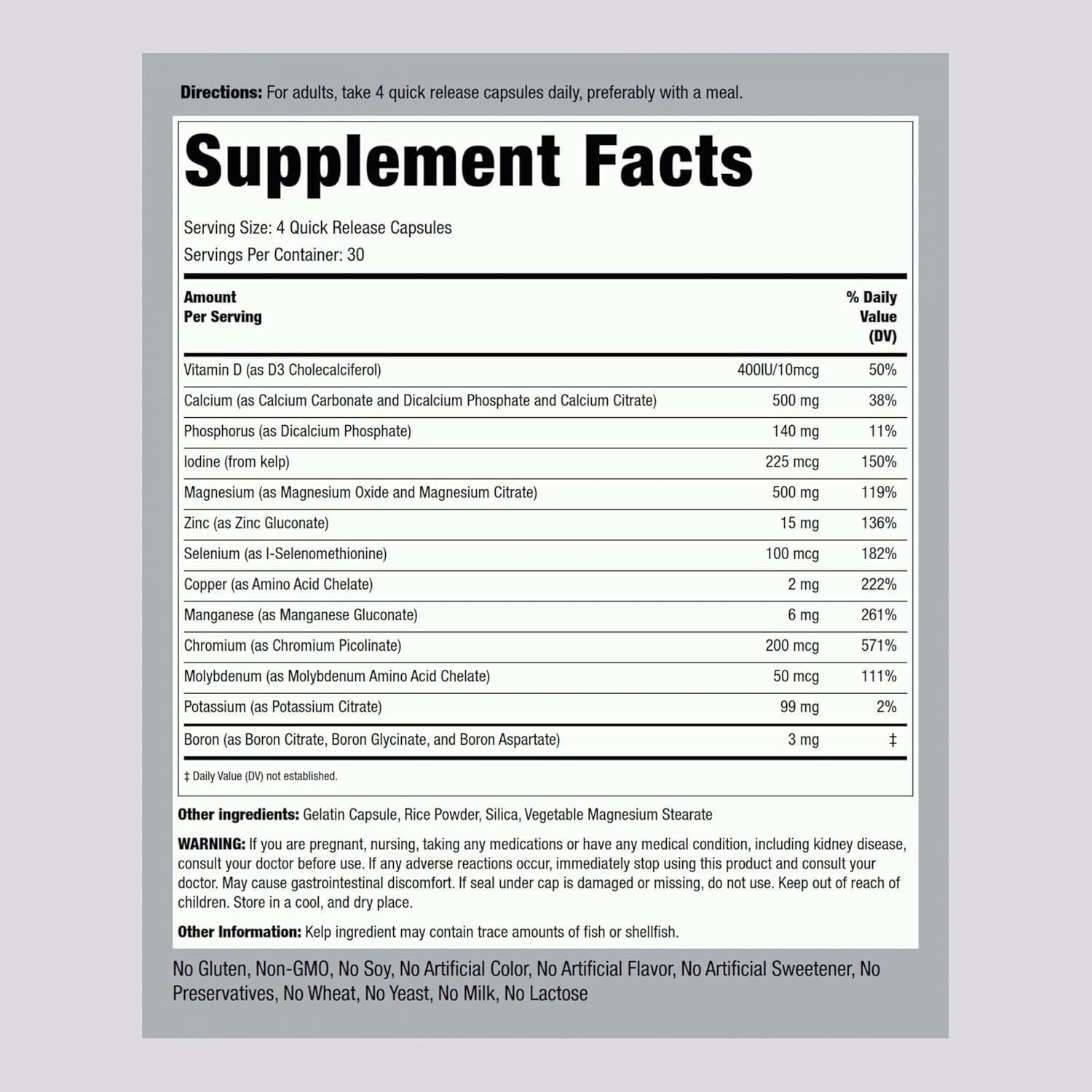 Piping Rock Mega Multi Mineral Chelated Supplement | 120 Capsules | for Men and Women | Iron Free | Non-Gmo, Gluten Free