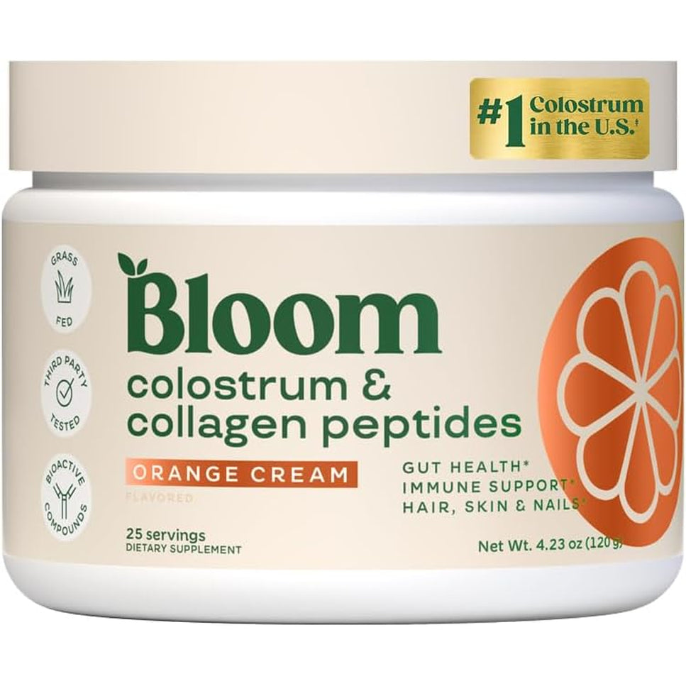 Bloom Nutrition Bovine Colostrum Powder for Gut Health, Immune Support, Hair Growth & Beauty Supplement, Gluten Free, Sugar Free | Orange Cream, 25 Servings
