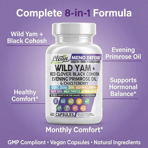 Clean Nutra Wild Yam Root Capsules with Red Clover Black Cohosh Evening Primrose Oil Chasteberry Dong Quai DIM Ashwagandha Grape Seed Extract Milk Thistle Lemon Balm and More Hormone Balance for Women