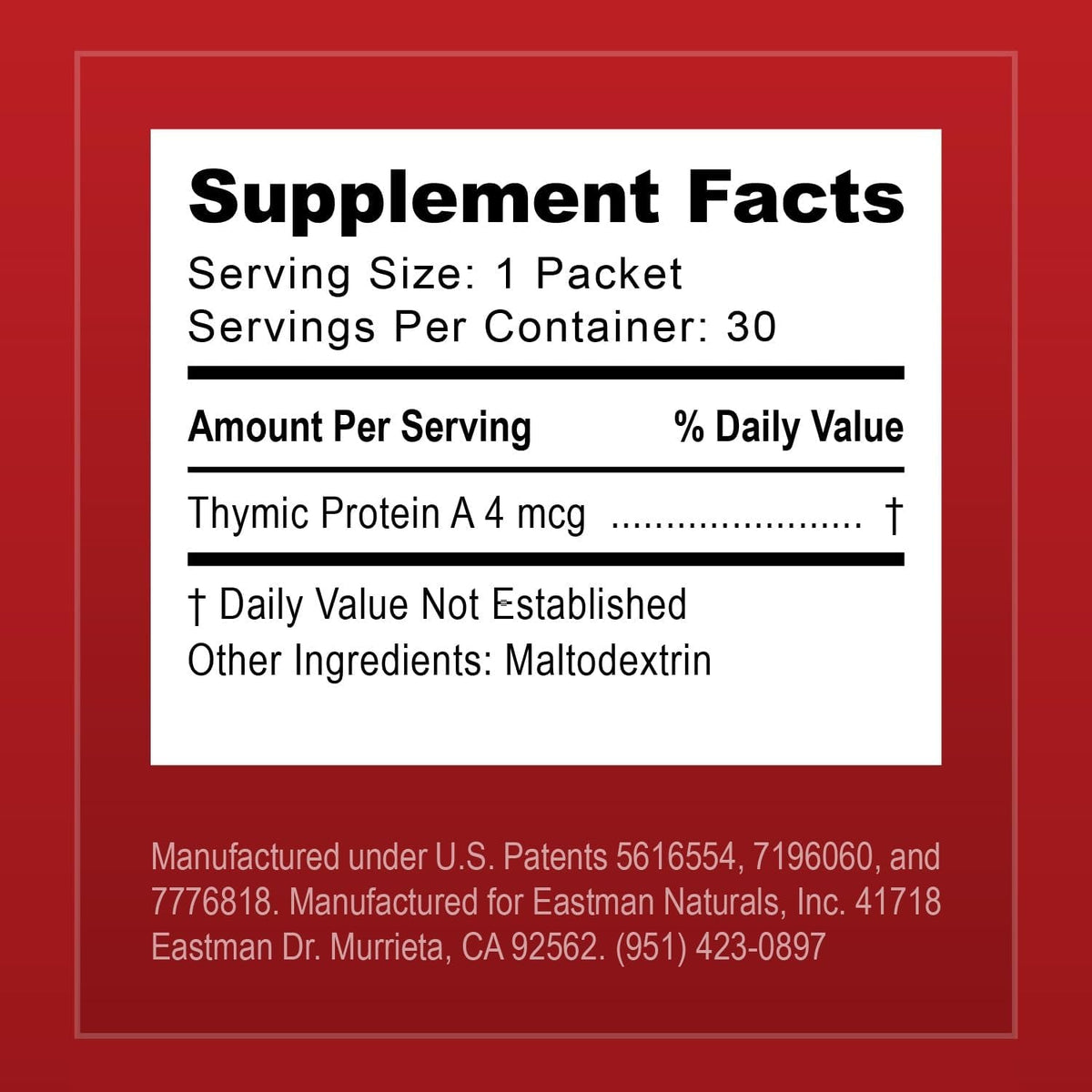 Thymic Protein a Powder Packets (4 Mcg TPA) – Immune System Support Supplement - All Natural, Non-Gmo Formula - 30 Packets