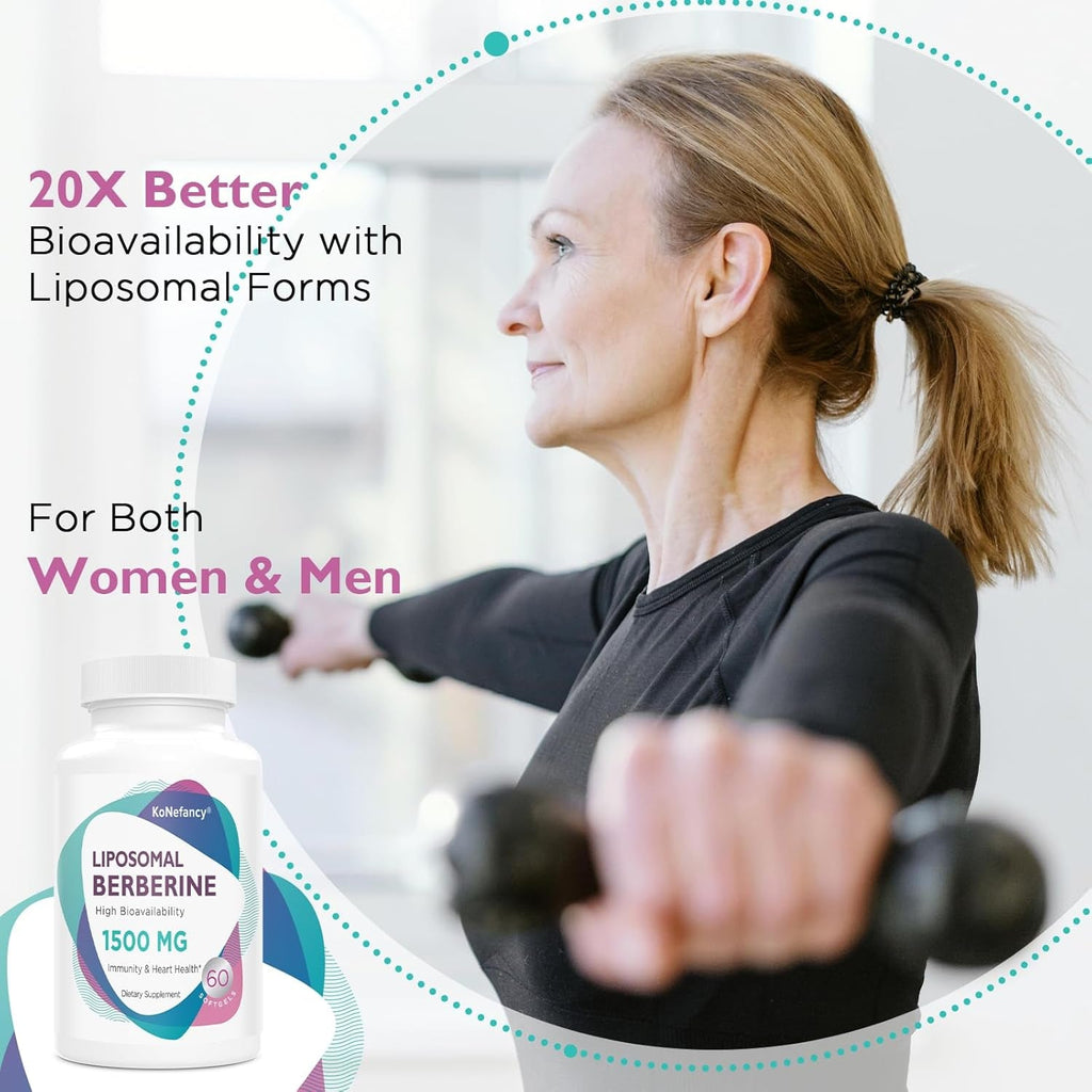 Konefancy Berberine HCL Supplement 1500Mg - Third Party Tested, High Bioavailability Liposomal Berberine Capsules for Women and Men, GLP-1 Support and AMPK Activator, Non-Gmo, Sugar-Free,60 Softgels