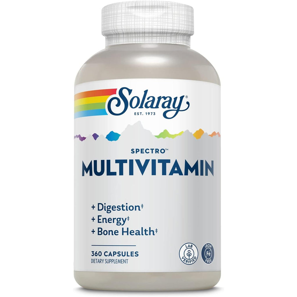 SOLARAY Spectro Multivitamin, Iron Free - Multi Vitamin W/Calcium, Magnesium, Energizing Greens, Digestive Enzymes - Digestion, Cellular Energy, Bone Health, Immune Support, 60 Servings, 360 Capsules