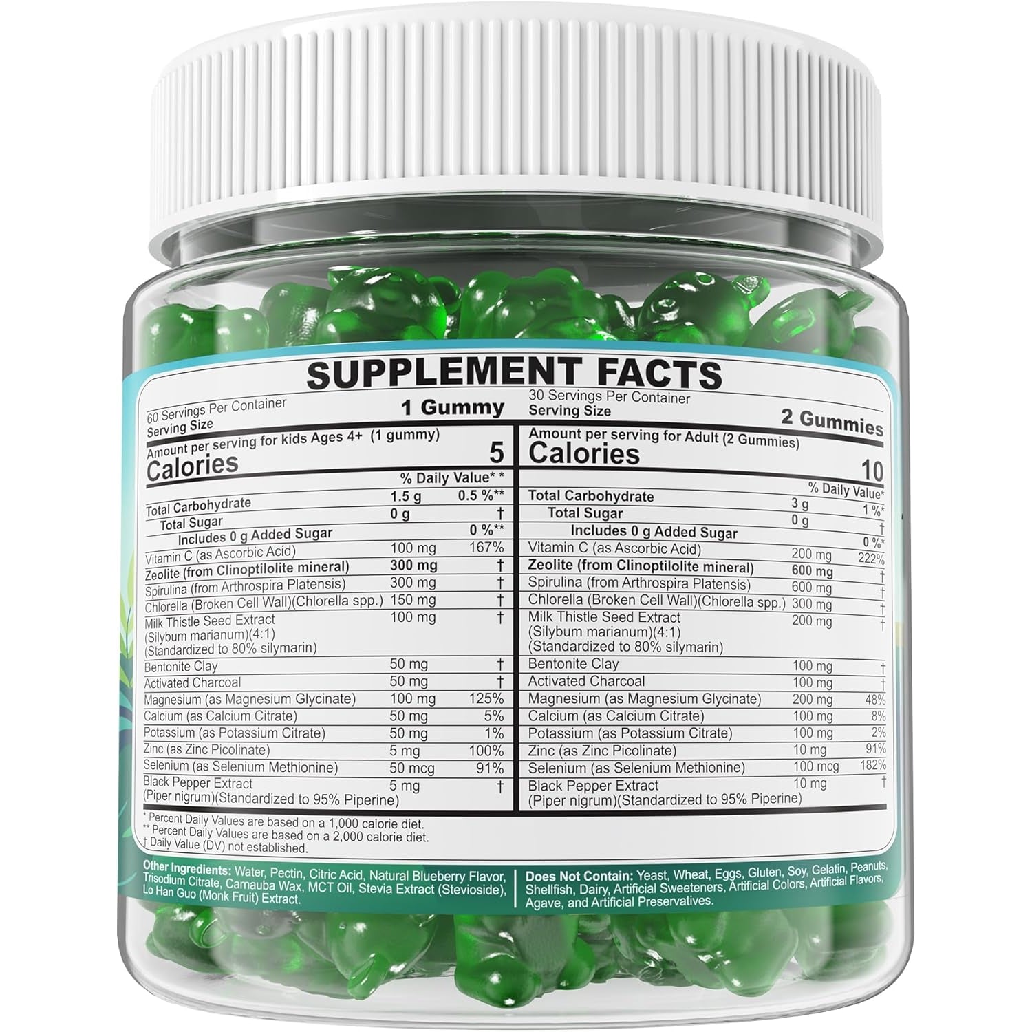 Zeolite Detox for Kids & Adult-Sugar Free Zeolite Detox Gummies with Spirulina, Chlorella, Milk Thistle, Magnesium Glycinate, Calcium Citrate for Energy, Focus, Digestive, Immune, Antioxidant - 120Cts