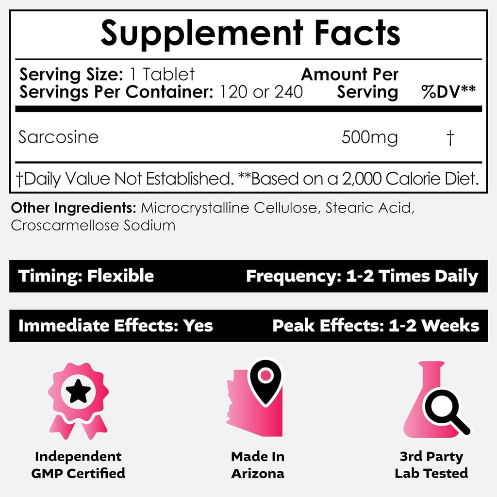 Nootropics Depot Sarcosine Tablets | Chewable | 500Mg | 120 Count