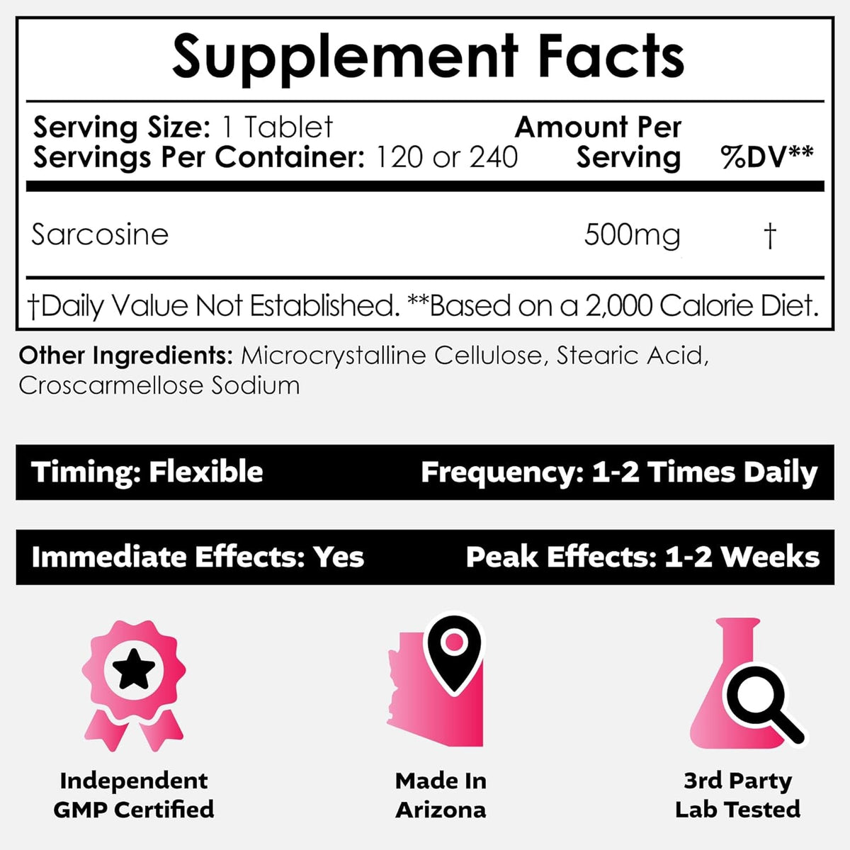 Nootropics Depot Sarcosine Tablets | Chewable | 500Mg | 120 Count