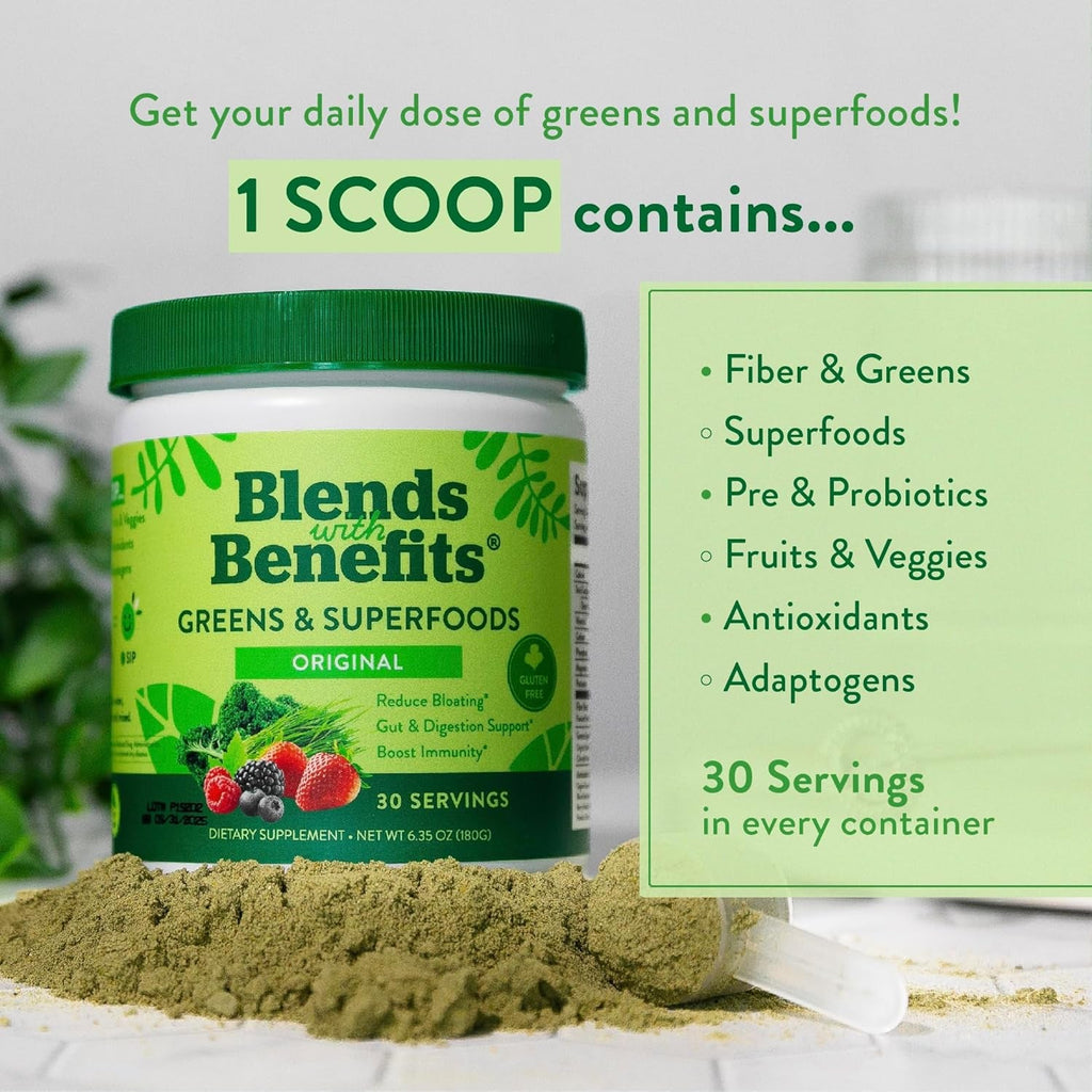 360 Nutrition Super Greens Powder with Probiotics & Digestive Enzymes, Sugar & Gluten Free, Plant-Based Superfood for Gut Health, Immunity - 6.35 Oz