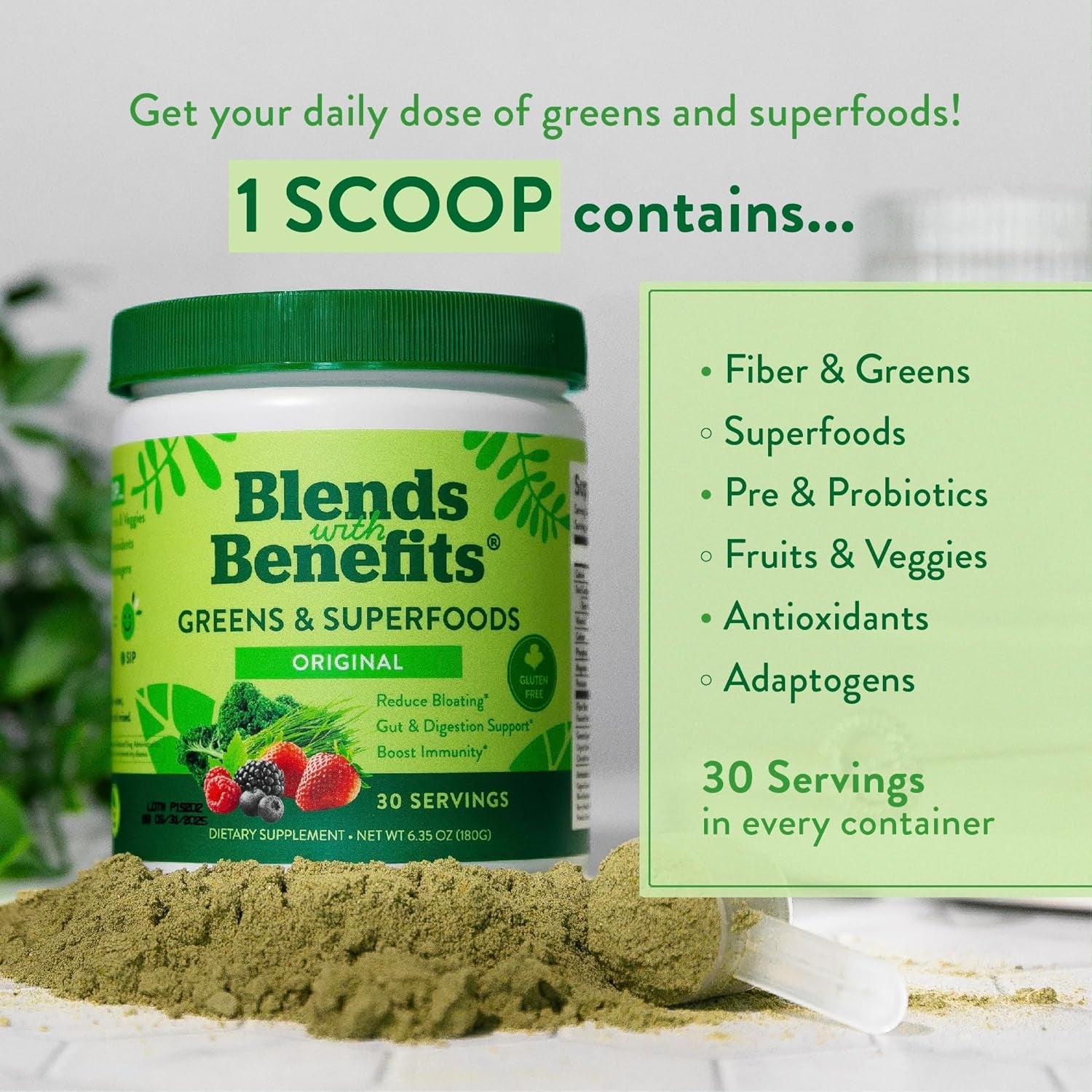 360 Nutrition Super Greens Powder with Probiotics & Digestive Enzymes, Sugar & Gluten Free, Plant-Based Superfood for Gut Health, Immunity - 6.35 Oz