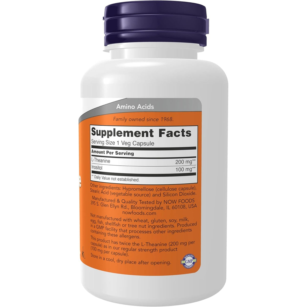 NOW Foods Supplements, L-Theanine 200 Mg with Inositol, Stress Management*, 120 Veg Capsules