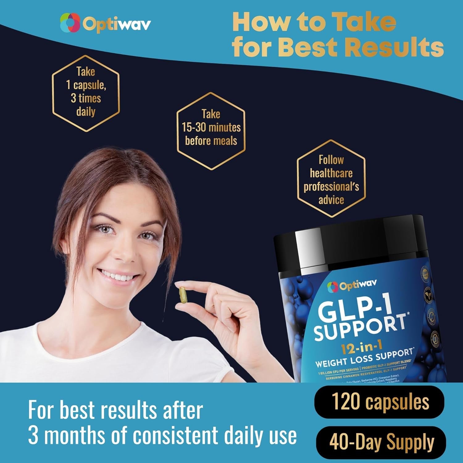 GLP-1 Support Probiotic Weight Loss Supplement - Natural GLP1 Support Appetite Suppressant for Women Men - for Daily Fat Burn Hunger Control Metabolism Boost Gut & Curb Cravings Support