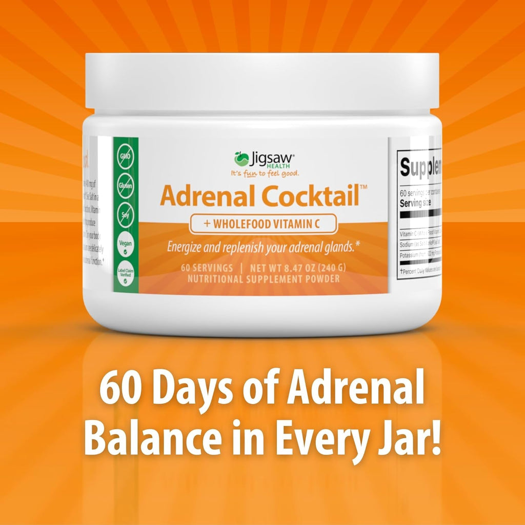 Jigsaw Health Adrenal Cocktail + Wholefood Vitamin C | with Potassium Bicarbonate, Sea Salt, and Acerola Cherry Extract | 60 Servings (Jar)
