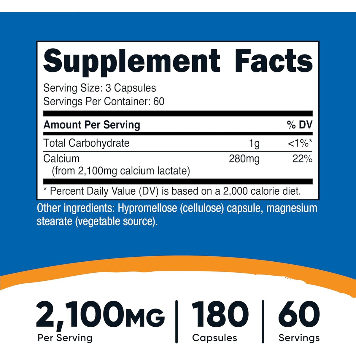 Nutricost Calcium Lactate 2,100Mg; 180 Capsules - Vegan, Non-Gmo and Gluten Free, 60 Servings