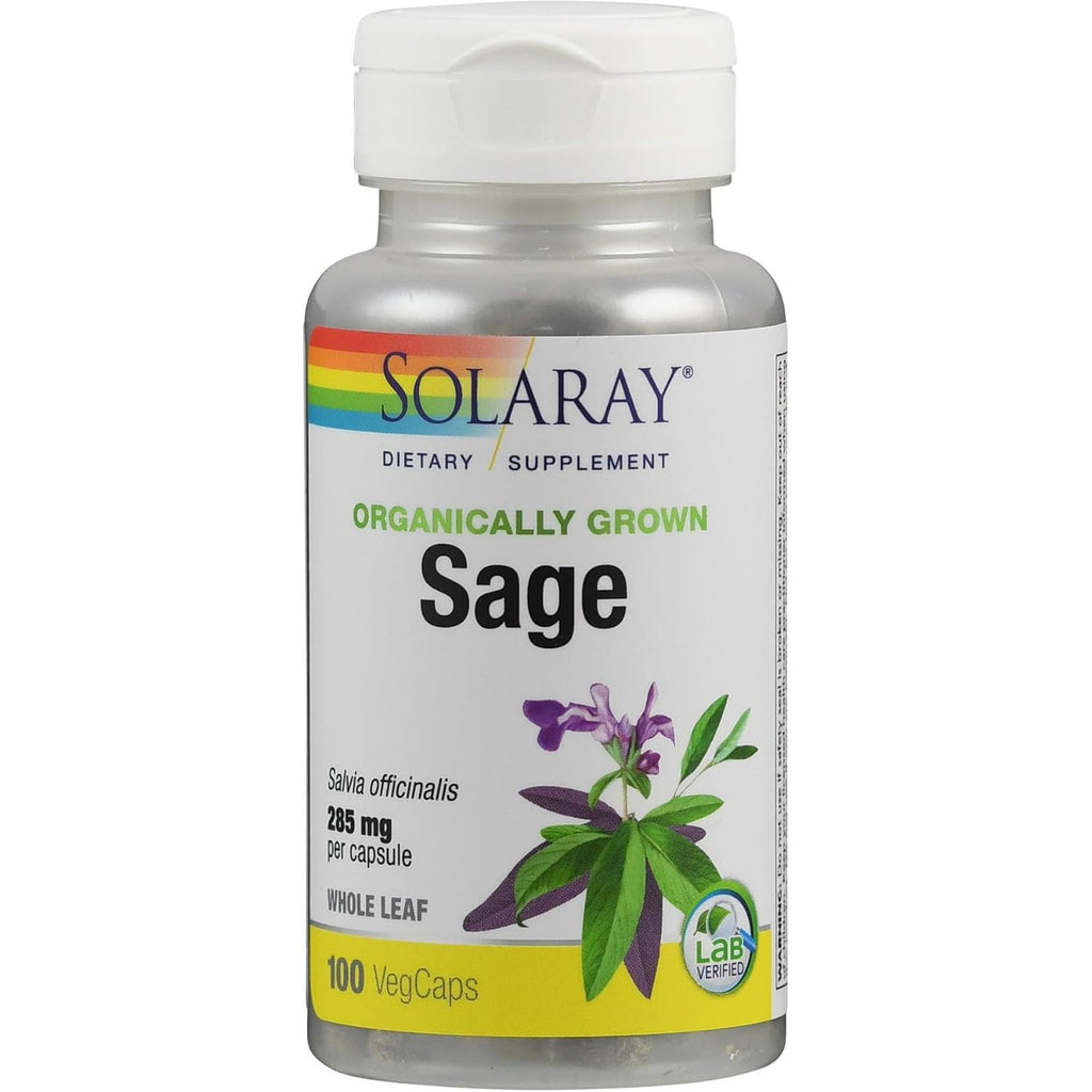 SOLARAY Sage Leaves Supplement for Women & Men - Sage Leaf Capsules, Natural Herbal Support for Immune System, 570 Mg, Non GMO - 100 Veg Caps
