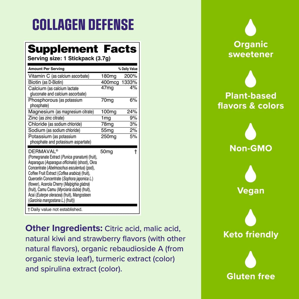 Ultima Replenisher Collagen Defense Supplement and Electrolytes Powder - Kiwi Strawberry, 13 Stickpacks - Hydration Packets with Dermaval and Biotin That Keep Your Skin Hydrated and Looking Radiant