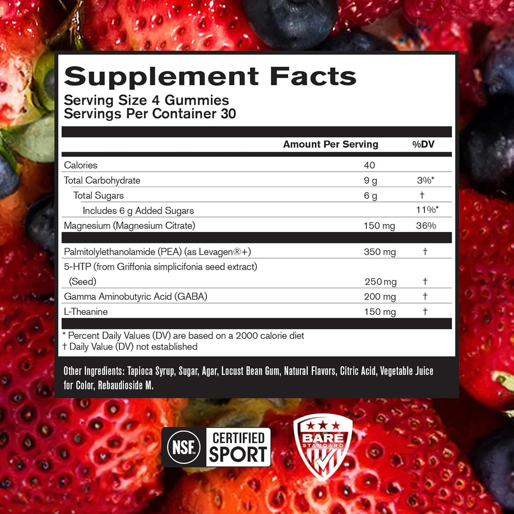 BARE PERFORMANCE NUTRITION, BPN Peak Sleep Gummy, Sleep Aid & Recovery Support Supplement, 30 Servings, Berry