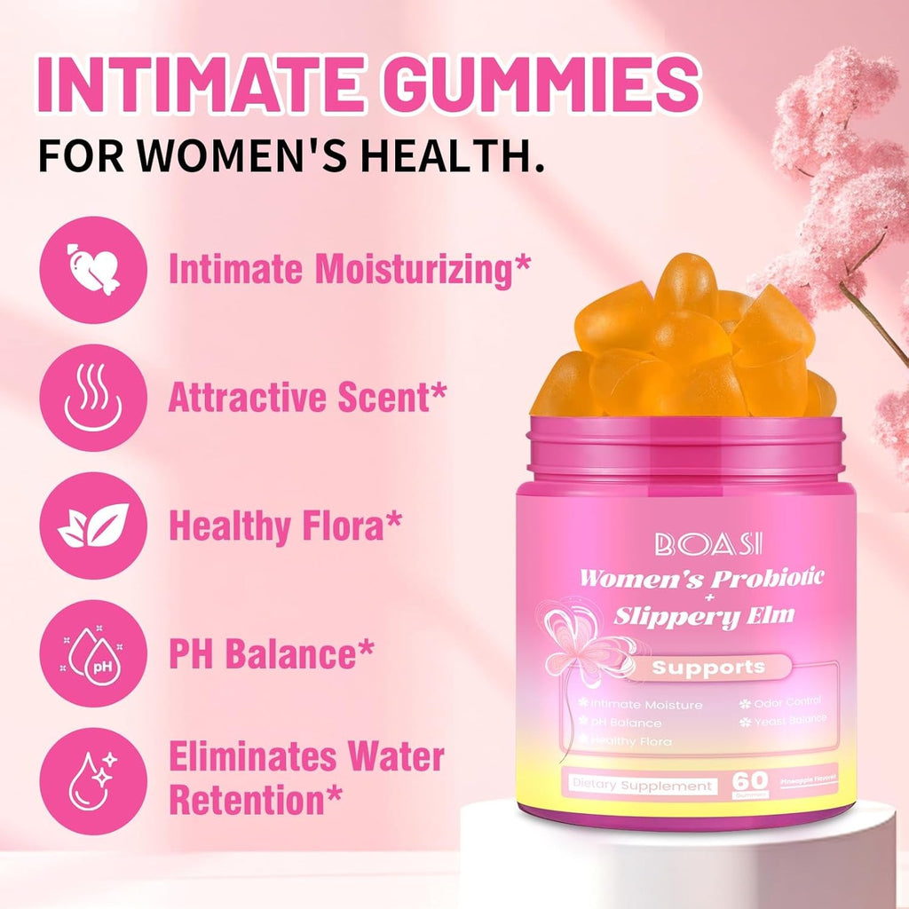 Women'S Probiotics Slippery Elm Gummies,Her Juicy PH Balance,Vaginal Feminine Probiotics Pineapple Gummies,Digestive,Immune Health