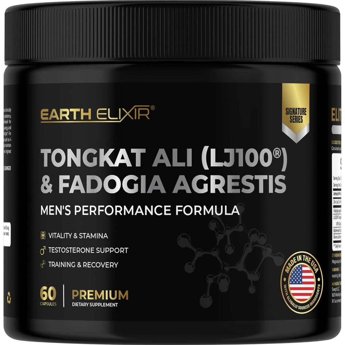 Earth Elixir LJ100 Tongkat Ali & Fadogia Agrestis for Men – Natural Testosterone Supplement - Made in USA & 3Rd Party Tested for Strength, Energy & Vitality - Clinically Studied Tongkat Ali LJ100
