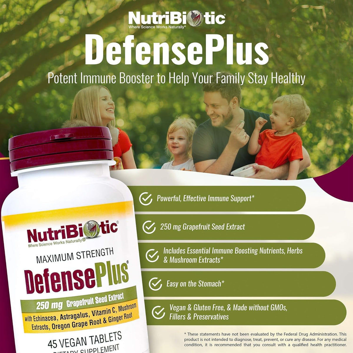 Nutribiotic – Defenseplus, 45 Tablets | 11 in 1 Immune Support with Vitamin C, Zinc, Grapefruit Seed Extract, Echinacea, Astragalus Root & Immune Boosting Extracts & Mushrooms | Vegan & Gluten Free