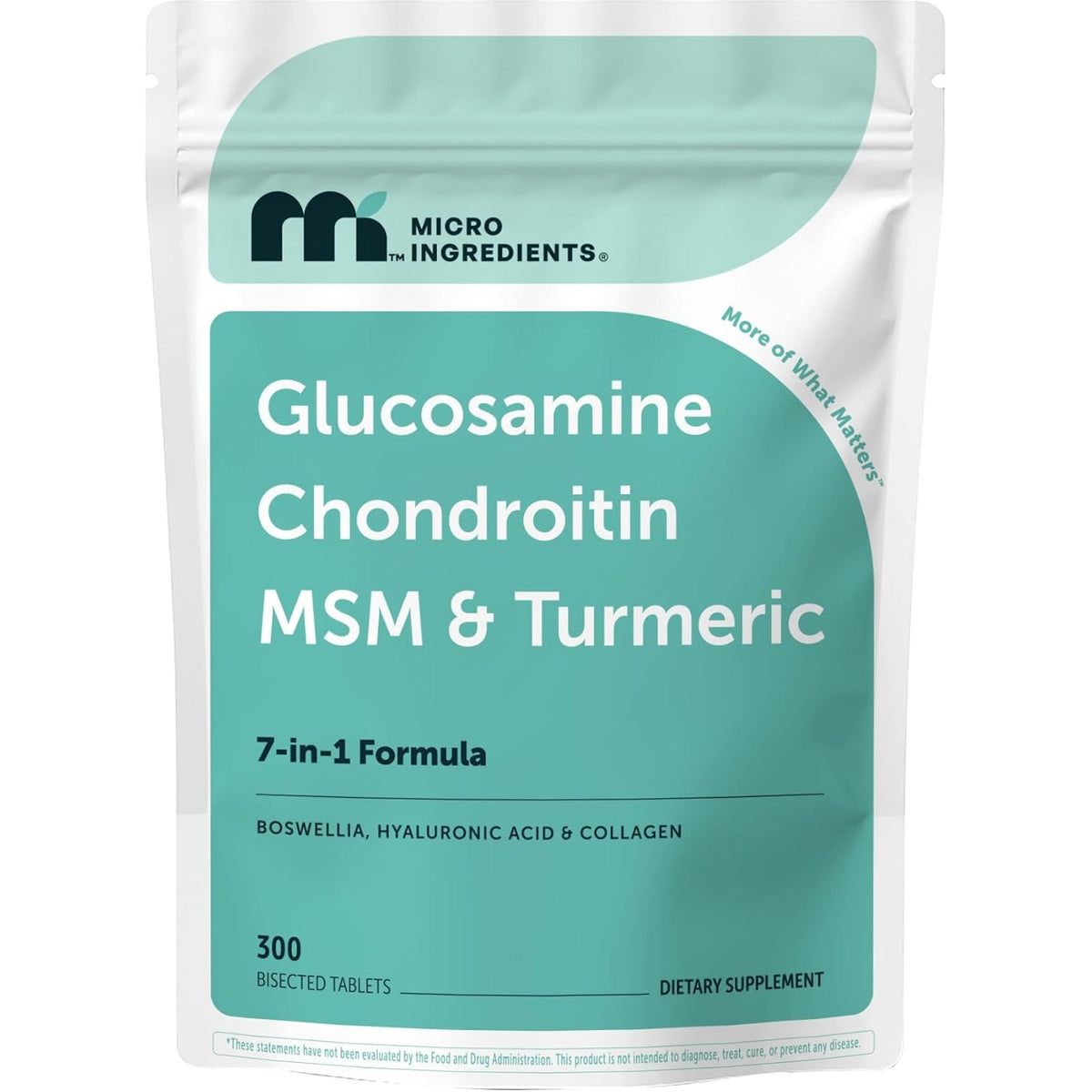 Micro Ingredients Glucosamine Chondroitin MSM and Turmeric Supplement, 300 Bisected Tablets | 1,500 Mg Glucosamine per Serving | 7-In-1 with Boswellia, Hyaluronic Acid, & Collagen Complex