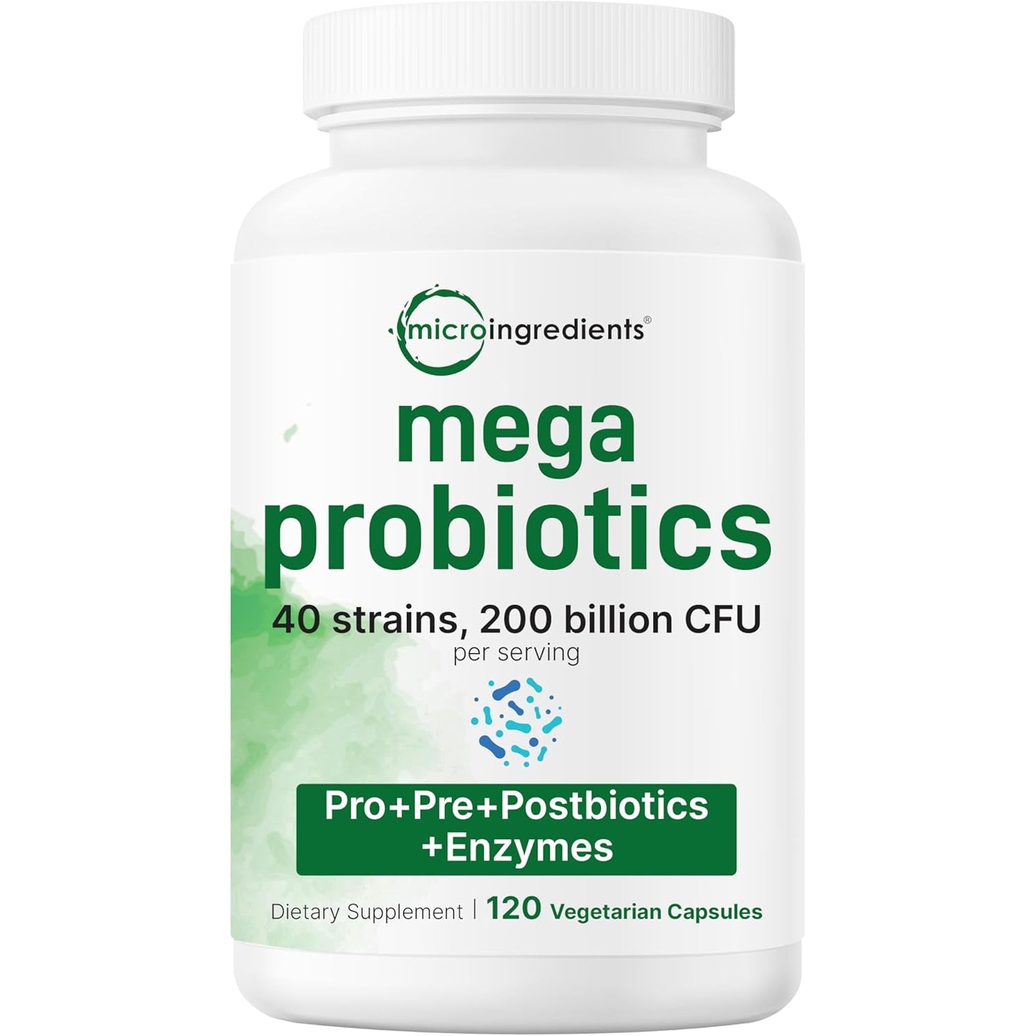 Micro Ingredients Probiotics 200 Billion CFU, 120 Veggie Capsules | Mega Probiotics for Men & Women | 40 Strains with Prebiotics, Postbiotics & Digestive Enzymes | Gut, Immune & Digestive Health