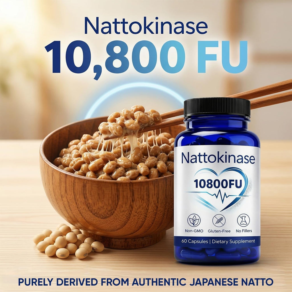Ultimate Nattokinase Supplement 10800 FU – High Dose Nattokinase Capsules, Natural Support Heart Health, Vegan, Gluten Free, 60 Capsules