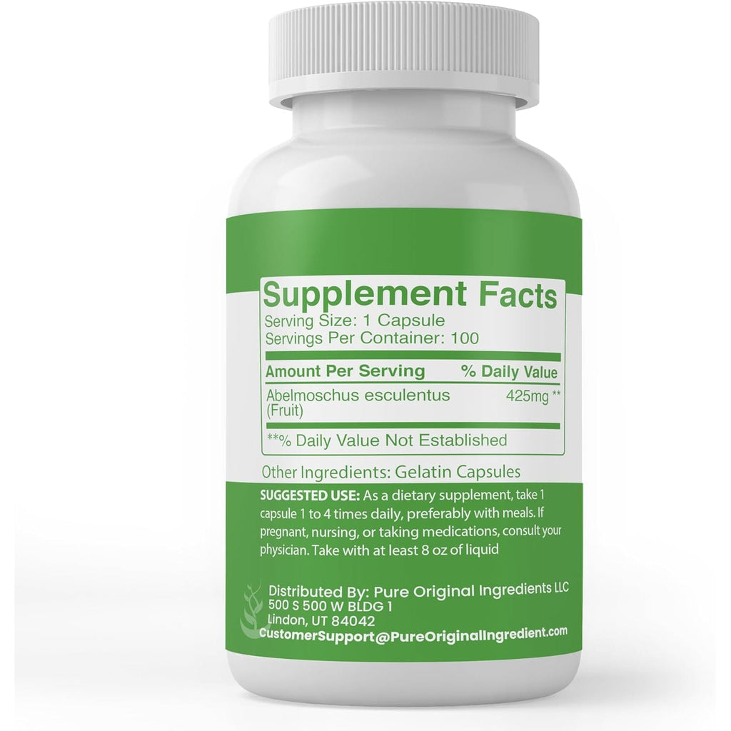 Pure Original Ingredients Okra Extract (100 Capsules), Always Pure, No Additives or Fillers