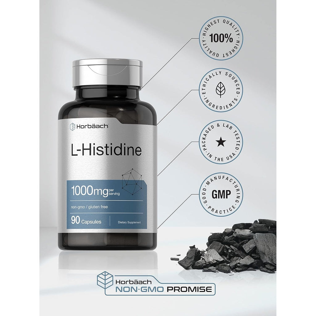 Horbäach L-Histidine 1000Mg 90 Capsules | Non-Gmo and Gluten Free | Pharmaceutical Grade