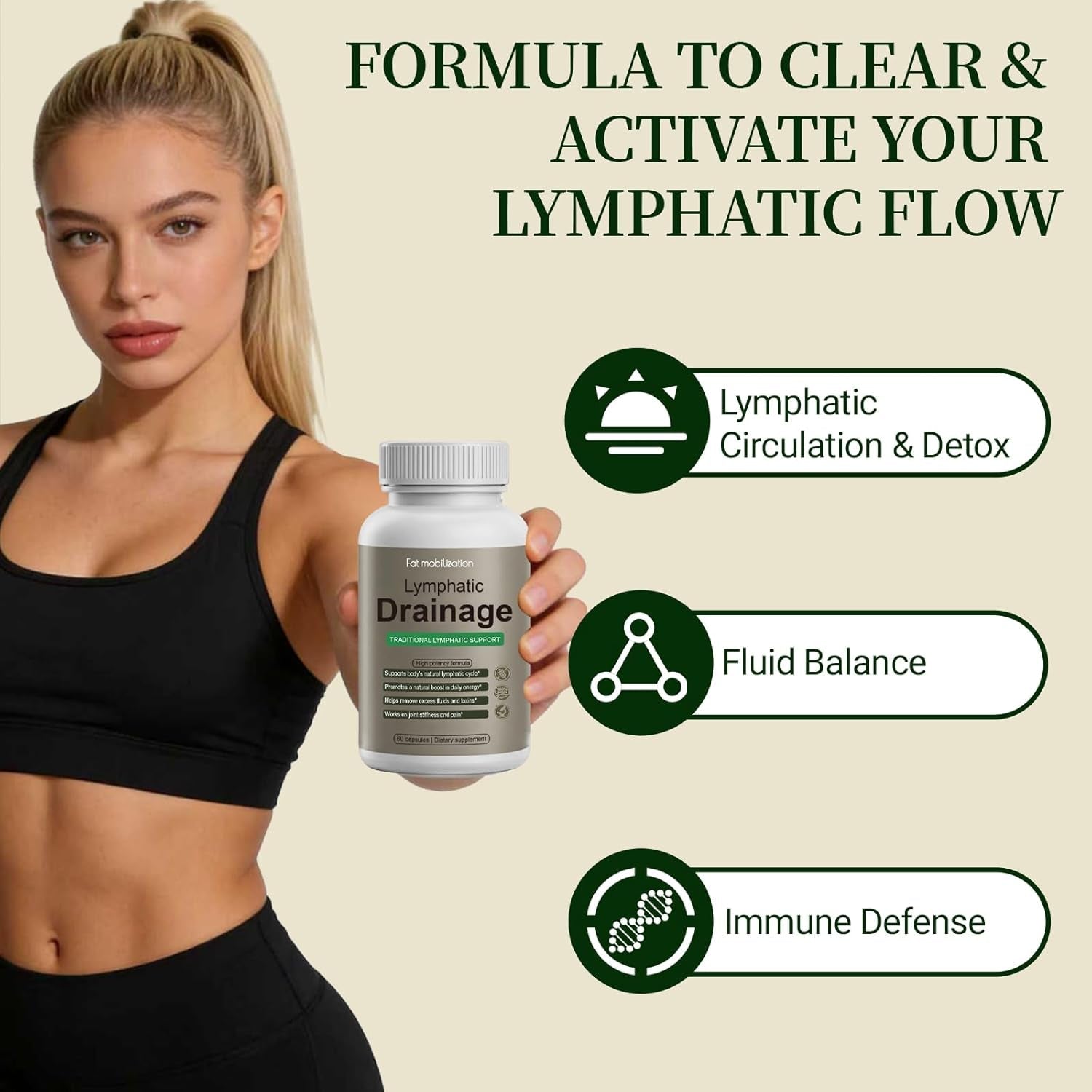 Lymphatic Drainage Capsules-Lymphatic Drainage Supplements, Herbal Detox & Immune Support with 8-Plant Complex, Supports Fluid Balance & Promotes a Light Feeling, 60 Capsules (1Pc)