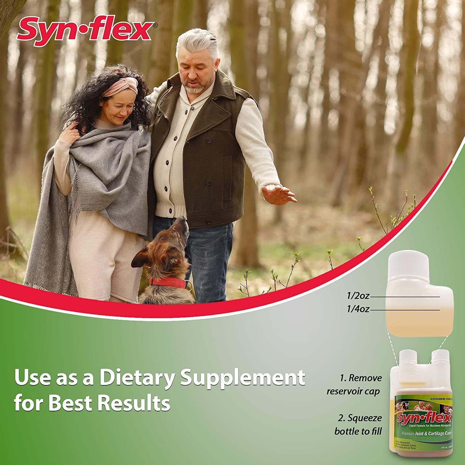 Synflex Liquid Glucosamine Original Formula - Chondroitin, Vitamins, Minerals - Drink Supplement for Men & Women, Helps Support Joint & Cartilage Health - Berry Flavor, 32 Day Supply