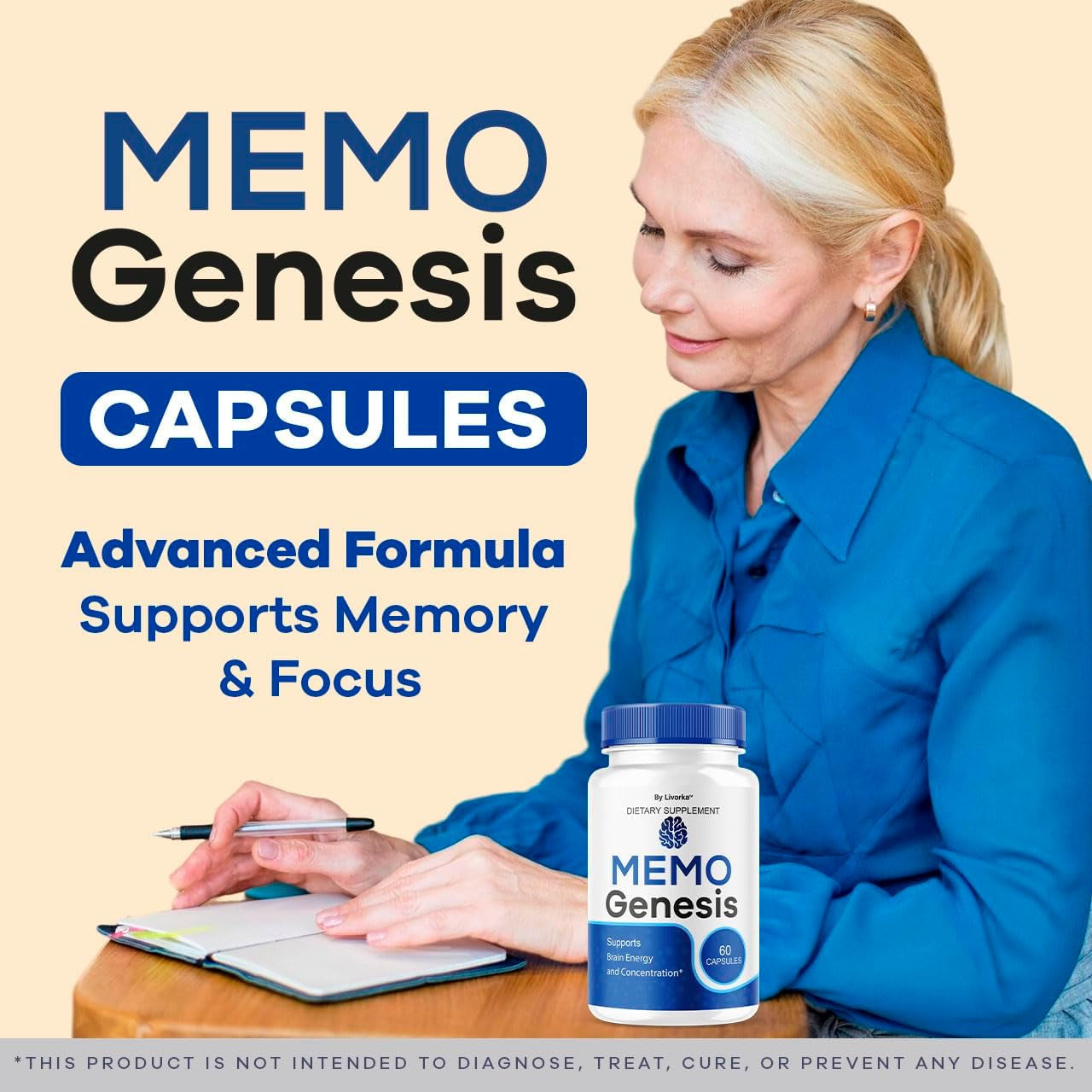 Memo Genesis Capsules - Original Memogenesis Brain Health Daily Support Pills Natural Advanced Formula Cognitive Health & Function to Help Maintain Clarity Focus, 60 Capsules for 1 Month