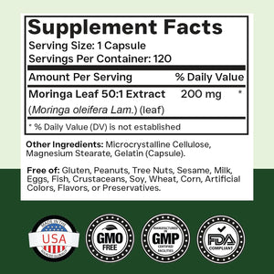 Tnvitamins Moringa 120 Capsules | High Potency Moringa Leaf Extract Superfood Supplement for Energy, Vitality & Antioxidant Support
