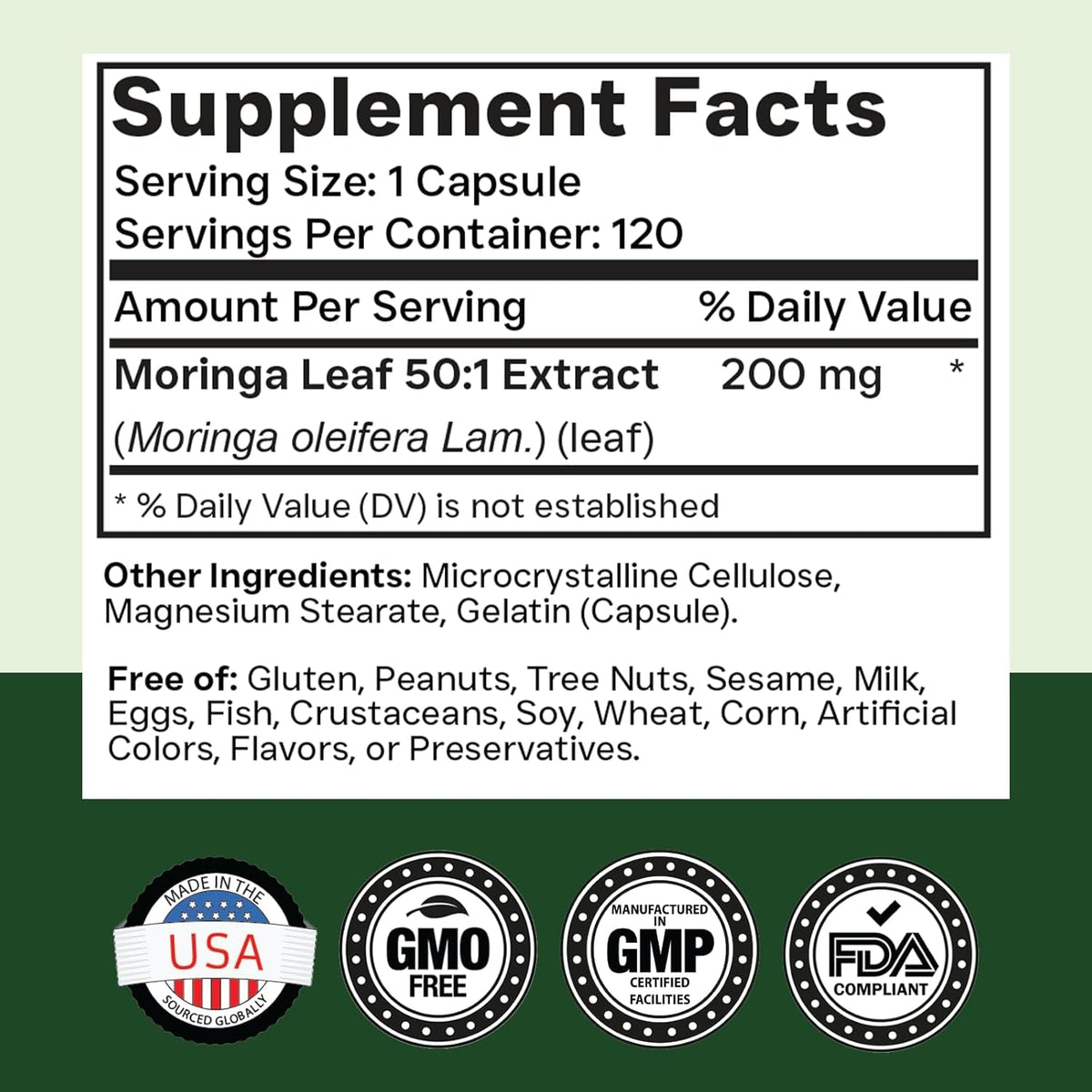 Tnvitamins Moringa 120 Capsules | High Potency Moringa Leaf Extract Superfood Supplement for Energy, Vitality & Antioxidant Support