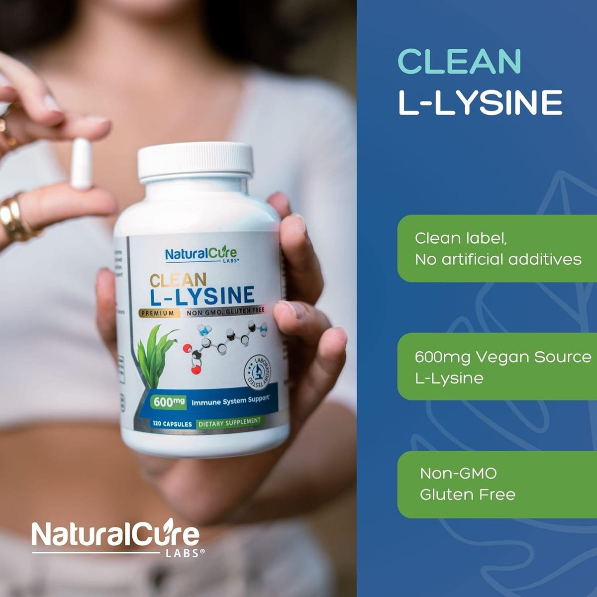 Palmara Health Clean L-Lysine 600Mg, 120 Capsules | Vegan, Non-Gmo, & Gluten Free