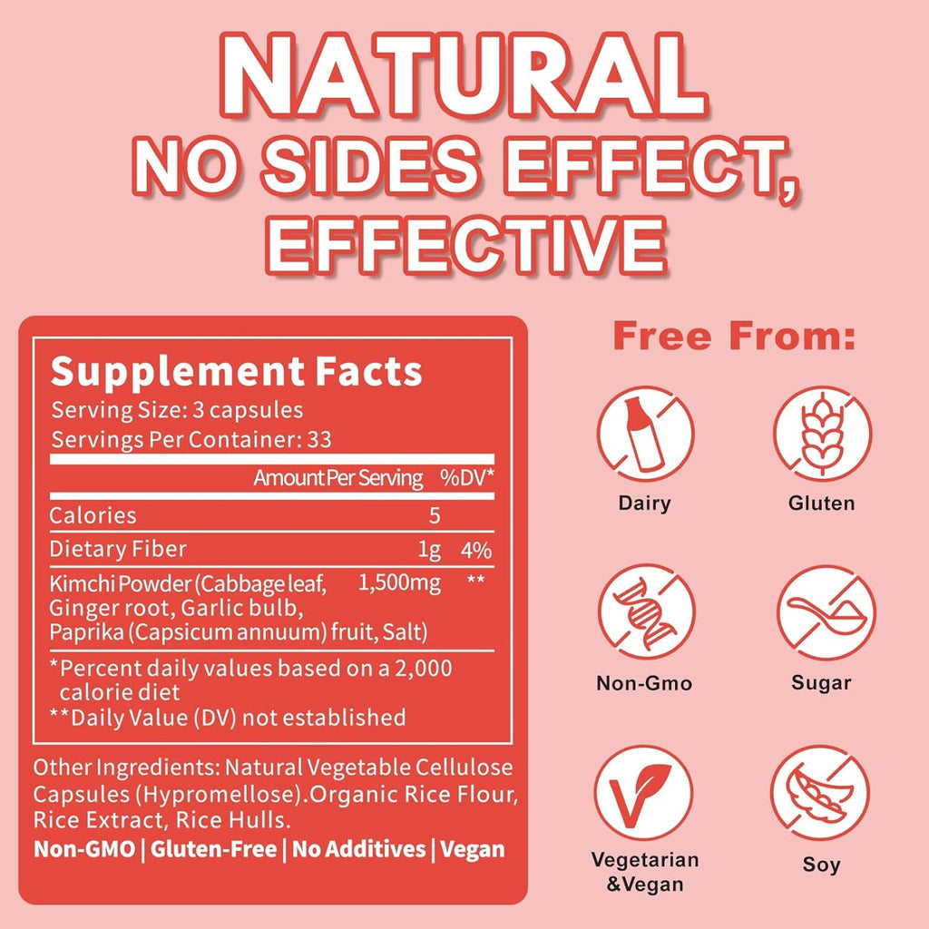QUBIT Kimchi Capsules, Kimchi Supplement, Supports Gut, Digestive & Fullness, Taste Well, One Capsule of Fermented Superfood for Antioxidant Support, 90 Vegan Capsules, Pills